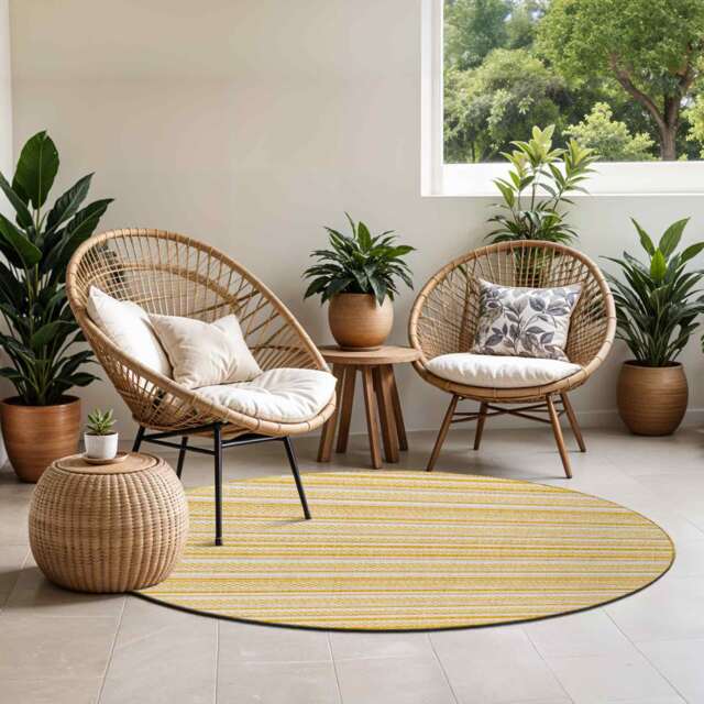 LIVABLISS Eagean-Global In- & Outdoor Round Rug Ø160 cm Yellow Ivory Off-White