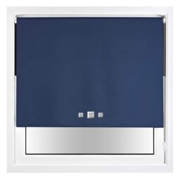 FURNISHED Blackout Roller Blind with Triple Square Eyelets Easy Fit Window Shade Blue Navy (W) 205cm x (L) 210cm