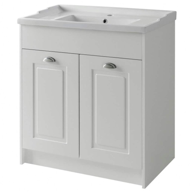 Traditional Bathroom Floor Standing 2 Door Vanity Unit and Ceramic Basin 800mm - White - (Aberdeen) Brassware Not Included White White 1