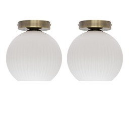 Set of 2 Betchley - White Glass Antique Brass Ceiling Light Fittings