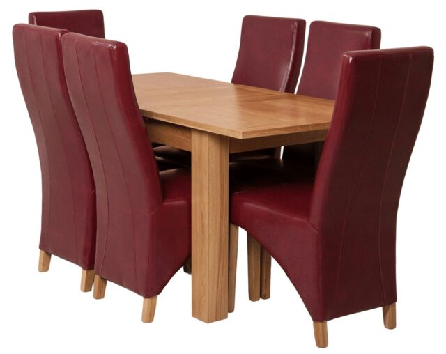 Hampton 120-160cm Oak Extending Dining Table and 6 Lola Leather Chairs Red Red