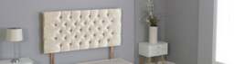 "Cream Crush Velvet Chesterfield Crystal Button Headboard Cream 2FT6 Small Single 26""inch Headboard"