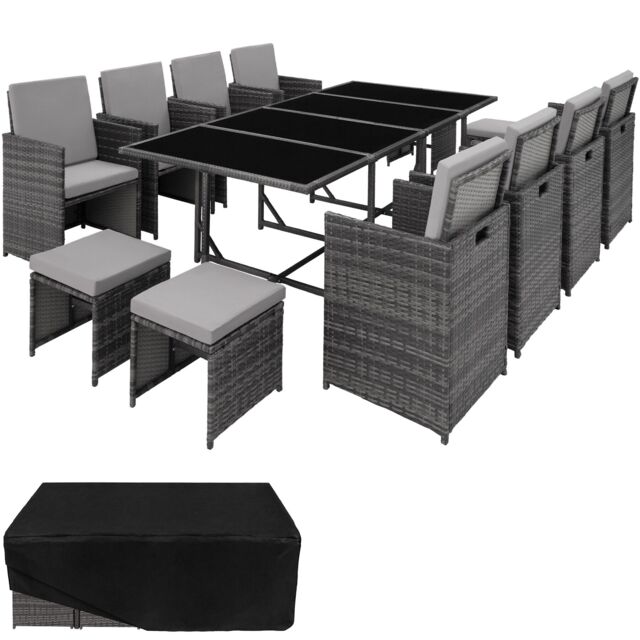Garden Table and Chairs Palma - 12 seats with cushions, dining table, rain cover Grey grey/light grey 53 x 53 x 87 cm 1