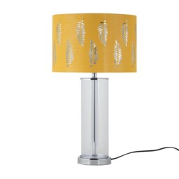 Aura - Chrome Table Lamp with Ochre Fern Cut Out Silver Inner Shade Chrome Yellow Large 1