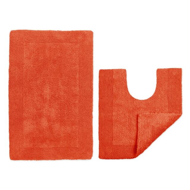 Elegance Reversible Heavyweight Bath Mat and Pedestal Set Orange Orange Terracotta