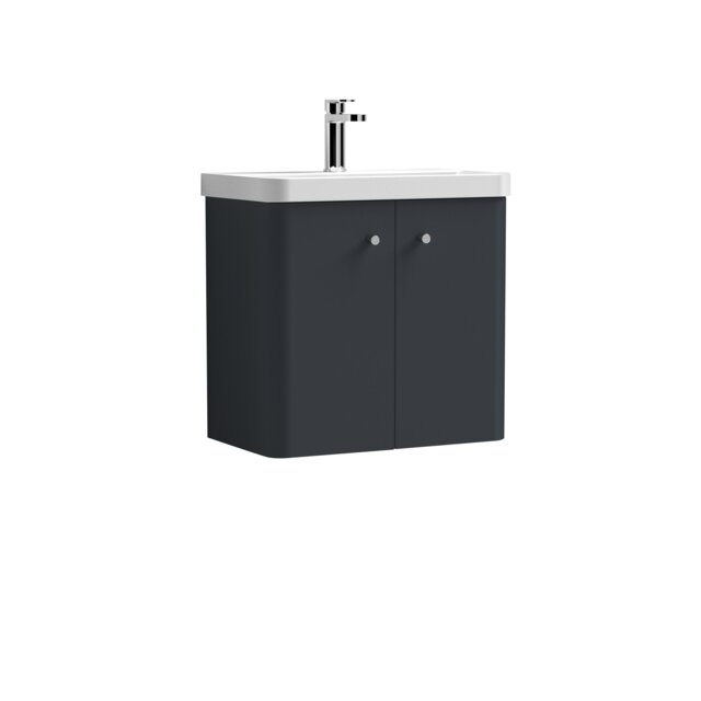 Balterley Curve Modern Bathroom Wall Hung 2 Door Vanity Unit Basin Grey Dark Grey
