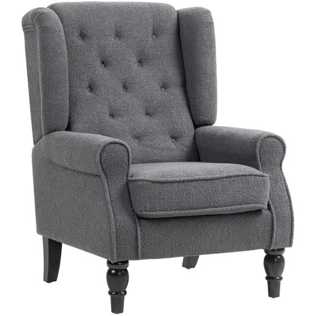HOMCOM Accent Armchair Retro Tufted Club Home Furniture Fabric Charcoal Grey Grey