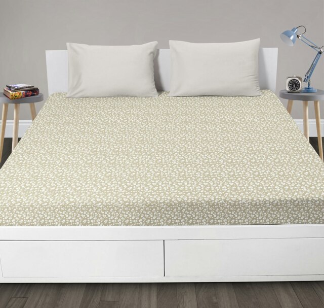 Velosso Maya Cotton Blend Floral Natural Fitted Sheet Cream Natural Single