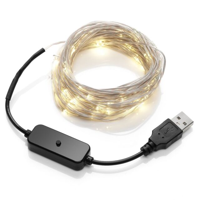 Auraglow Micro LED String Lights - USB - 10 Metres White Black