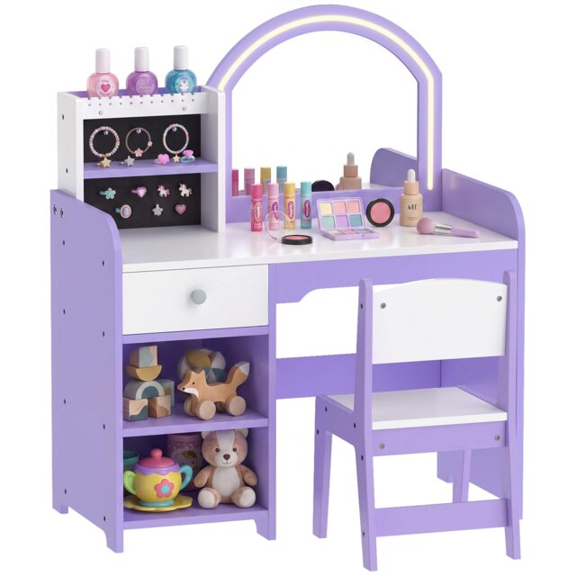 AIYAPLAY Kids Vanity Set, Girls Dressing Table with Stool, Purple