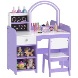 AIYAPLAY Kids Vanity Set, Girls Dressing Table with Stool, Purple