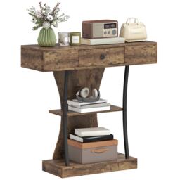 HOMCOM Console Table, 3-Tier Industrial Hallway Table with Drawer, Storage Shelves and Steel Frame, for Living Room, Entryway, Rustic Brown