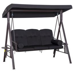 Outsunny 3 Seater Garden Swing Chair Patio Swing Bench w/ Cup Trays Black Black