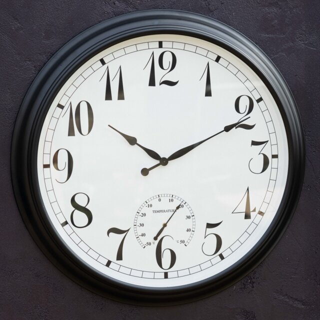 Outdoor Garden Clock With Thermometer and Metal Casing Black Big Time 90cm