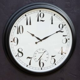 Outdoor Garden Clock With Thermometer and Metal Casing Black Big Time 90cm