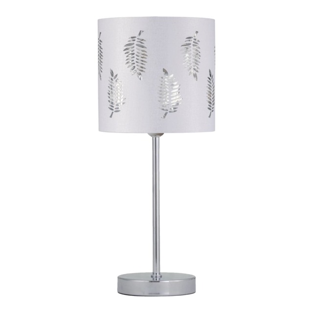 Chrome Touch Operated Table Lamp with White Fern Shade Chrome White Medium 1