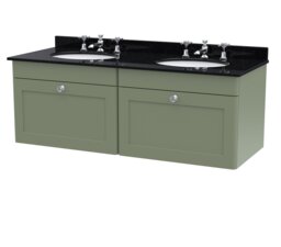 Balterley Swynnerton Traditional 2 Drawer Wall Hung Vanity Unit with Double Marble Basin, Satin Green, 1200mm