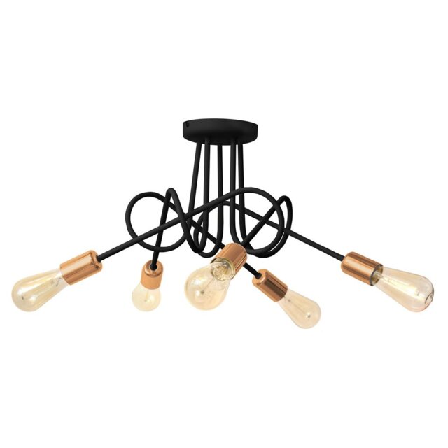 Oxford Multi Arm Semi Flush Ceiling Light Black, Copper 50cm