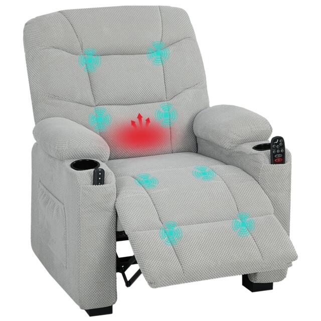 HOMCOM Electric Massage Recliner Armchair with Heat, Reclining Chair, Grey Grey