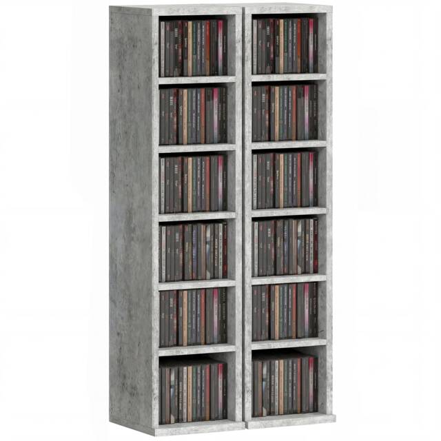 HOMCOM Set of 2 CD Storage Units DVD Shelf with Adjustable Shelves Grey Cement grey 21W x 22.5D x 88.5H cm