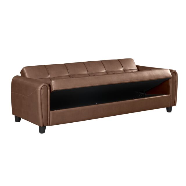 Harper 3 Seater PU Leather Click Clack Sofa Bed with Hidden Storage - Brown Brown 1