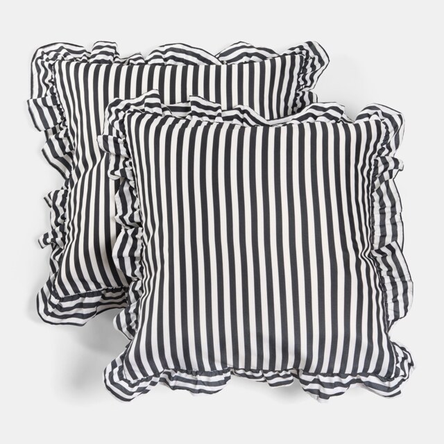 OHS 2 x Bengal Stripe Faux Linen Frill Cushion Covers