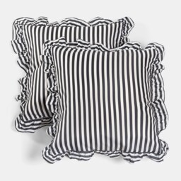 OHS 2 x Bengal Stripe Faux Linen Frill Cushion Covers