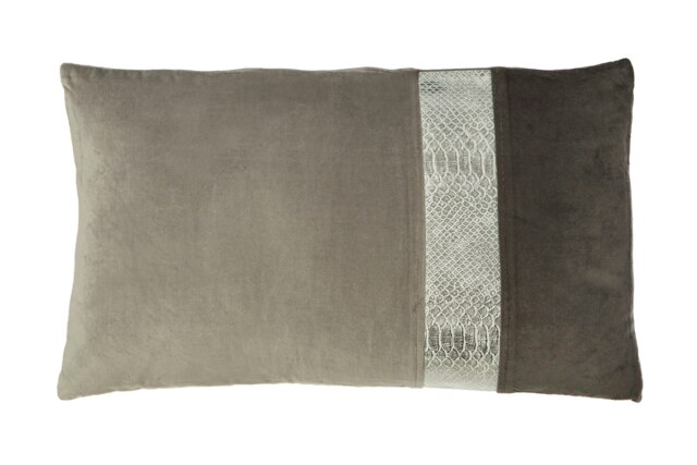 Plush Grey Rectangular Cushion,Soft Velvet Pillow With Faux Snake Strip,Headrest Pad In Dual Shades Of Grey Grey
