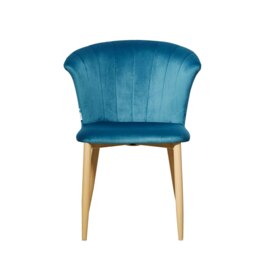 Single Elsa Velvet Dining Chair with Wooden Legs, Curved Back & Comfortable Seating Blue