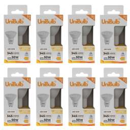 UniBulb LED GU10 345lm 3.6W (Replaces 50W) 3000K (Warm White) Spotlight Downlight Light Bulb - Pack of 8