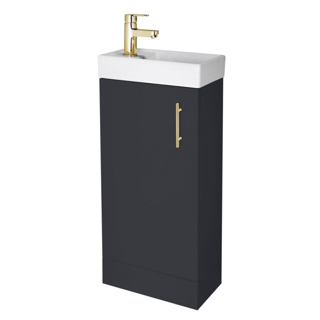 Balterley Bathroom Contemporary Floor Standing Vanity Wash Basin & Handle Grey Satin Soft Black