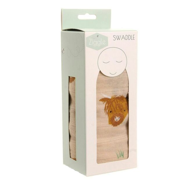 Ziggle Baby Cotton Muslin Swaddle Wrap - Highland Cow Brown L