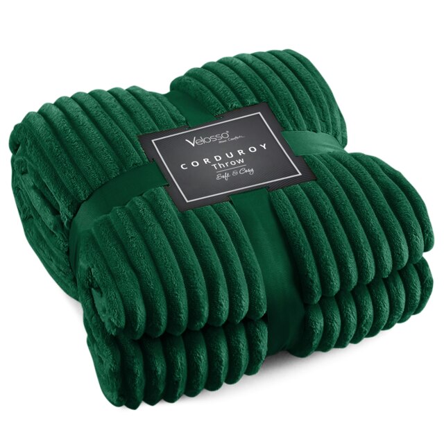 Velosso Corduroy Plush Throw - 127cm x 152cm Green Emerald