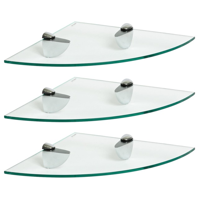 Harbour Housewares Floating Glass Corner Shelf - 30cm - Metallic Brackets - Bathroom Shower Storage Vanity Display Unit Shelf Silver Chrome 3