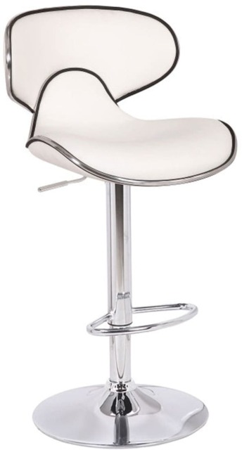 Carcaso Faux Leather Bar Stool, Adjustable Swivel, Chrome Base White