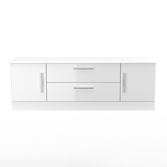 Windsor 2 Door 2 Drawer Wide TV Unit in White Gloss & White Matt (Ready Assembled) White White Gloss & White Matt