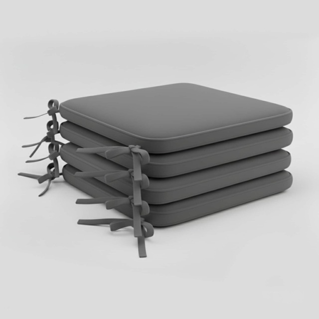 Foam Seat Pad with Ties Pack of 4 Comfortable Chair Cushion for Dining, Kitchen Garden Seating Grey