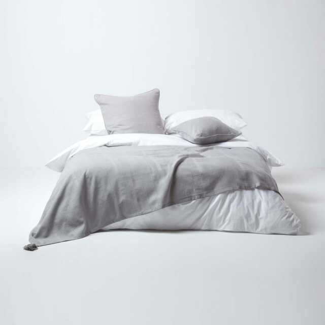Homescapes Cotton Rajput Ribbed Silver Grey Throw - 150 x 200 cm Grey 1