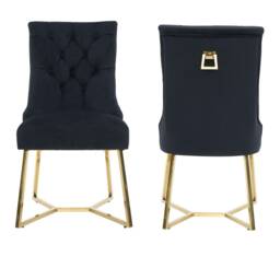 Set of 2 Ambra Modern Velvet Dining Chairs with Gold Legs & Ring Handle - Tufted Back, Plush Foam Seat, Luxury Accent Chair Green Green