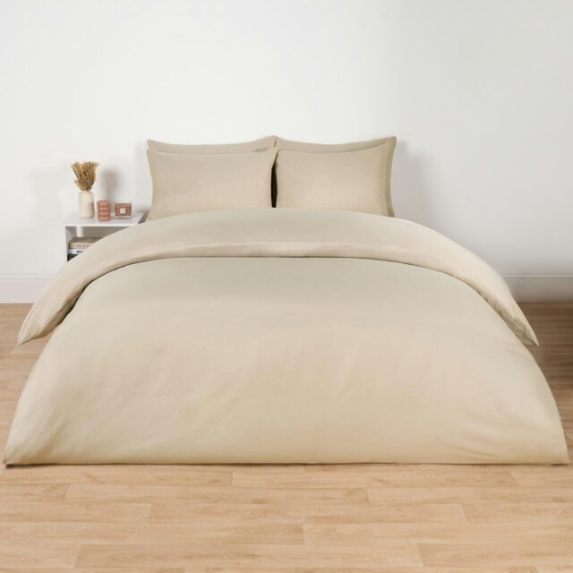OHS Soft Microfibre Plain Duvet Cover and Pillowcase Set, King - Natural