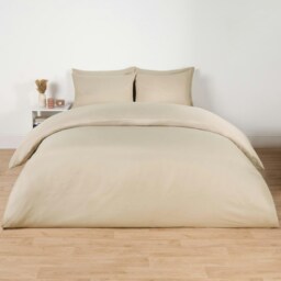 OHS Soft Microfibre Plain Duvet Cover and Pillowcase Set, King - Natural