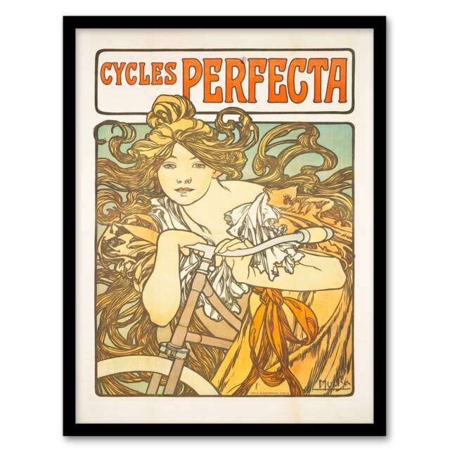 Alphonse Mucha Framed Wall Art Cycles Perfecta Vintage Bicycle Advert Home Décor