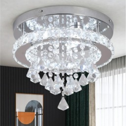 LED Crystal Silver Chandelier Ceiling Light Pendant Light Cold White 30x25cm
