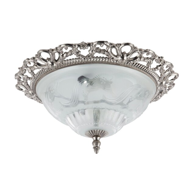 Traditional Satin Nickel and Floral Glass Flush Ceiling Light Silver Satin Nickel 1