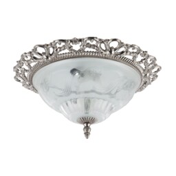 Traditional Satin Nickel and Floral Glass Flush Ceiling Light Silver Satin Nickel 1