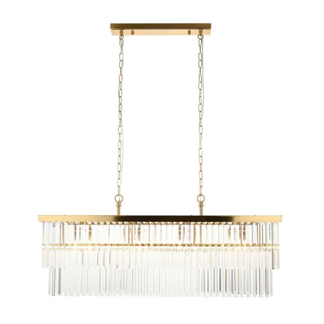 Conaston Bar Pendant Ceiling Light Brushed Aged Brass Plate & Clear Cut Glass 4x E14