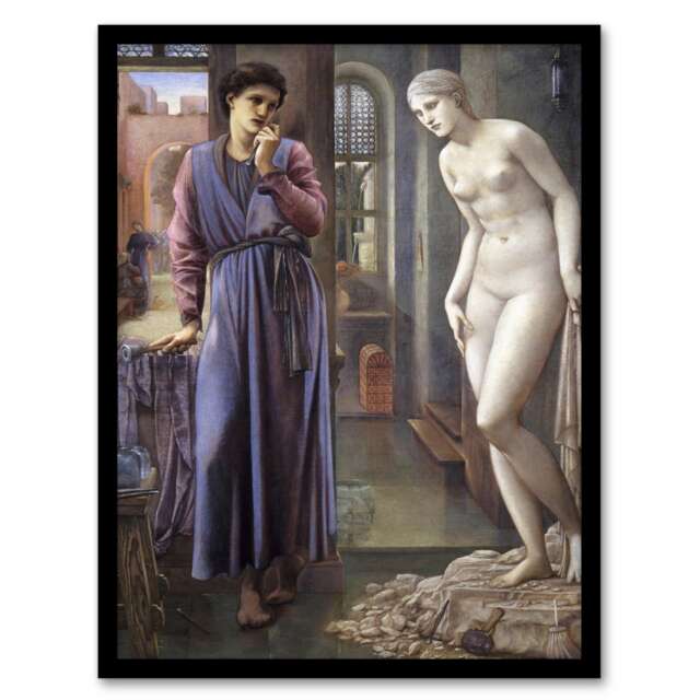 "Pygmalion and Galatea Vintage Framed Wall Art Print Edward Burne Jones 12x16"""