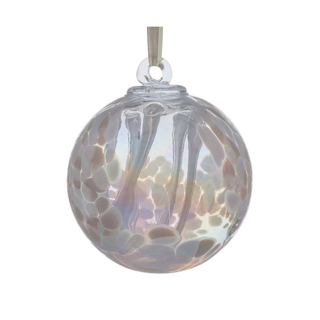 Sienna Glass Hanging Ornament 10cm Spirit Ball - Wedding White