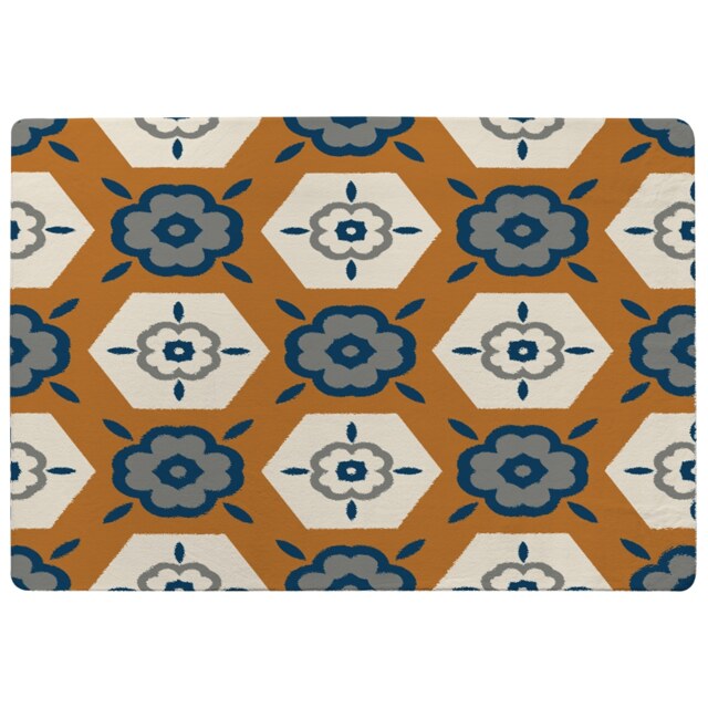 Rust Orange Background With Gray, Navy Blue And Beige Designer Rug Multi