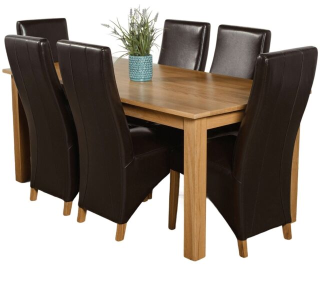 Oslo 180 x 90 cm Large Oak Dining Table and 6 Lola Leather Chairs Brown Brown